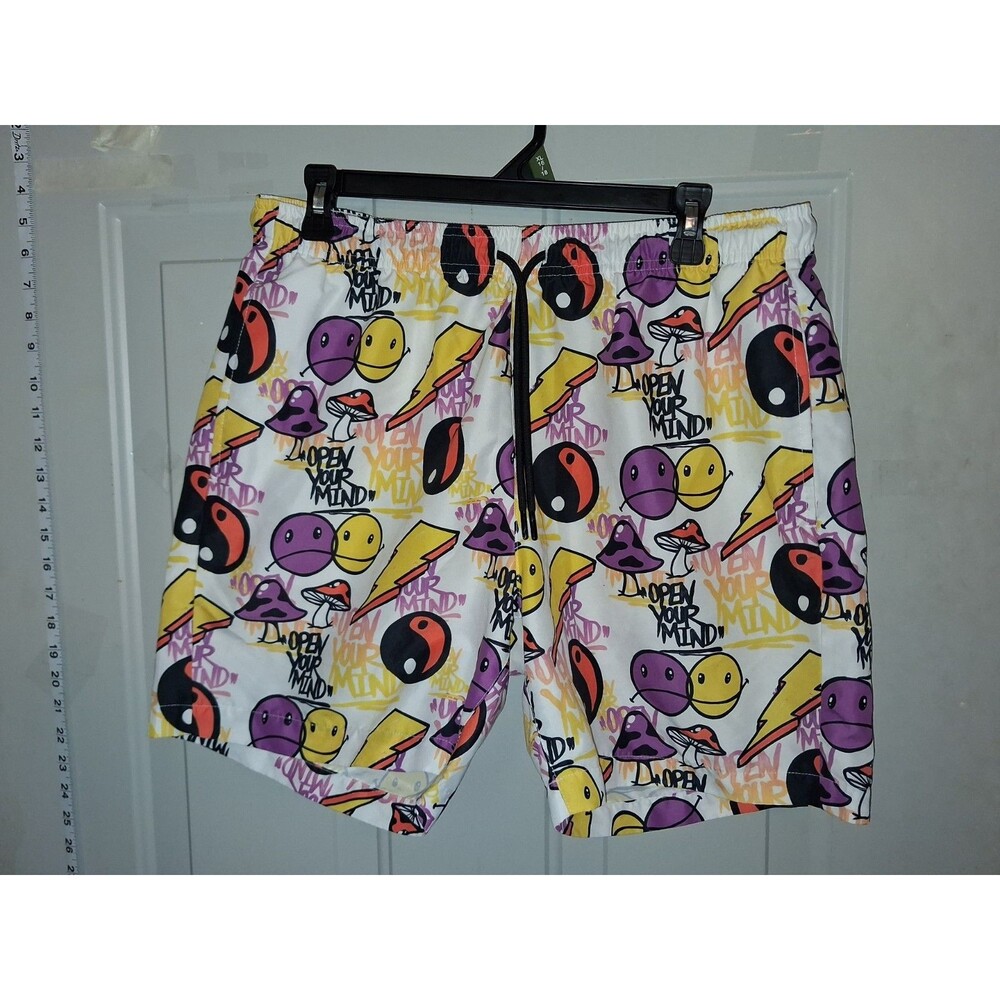 WXYZ Men’s L Swim Trunks Multicolor Graphic Yin Yang Drawstring Mesh Lined